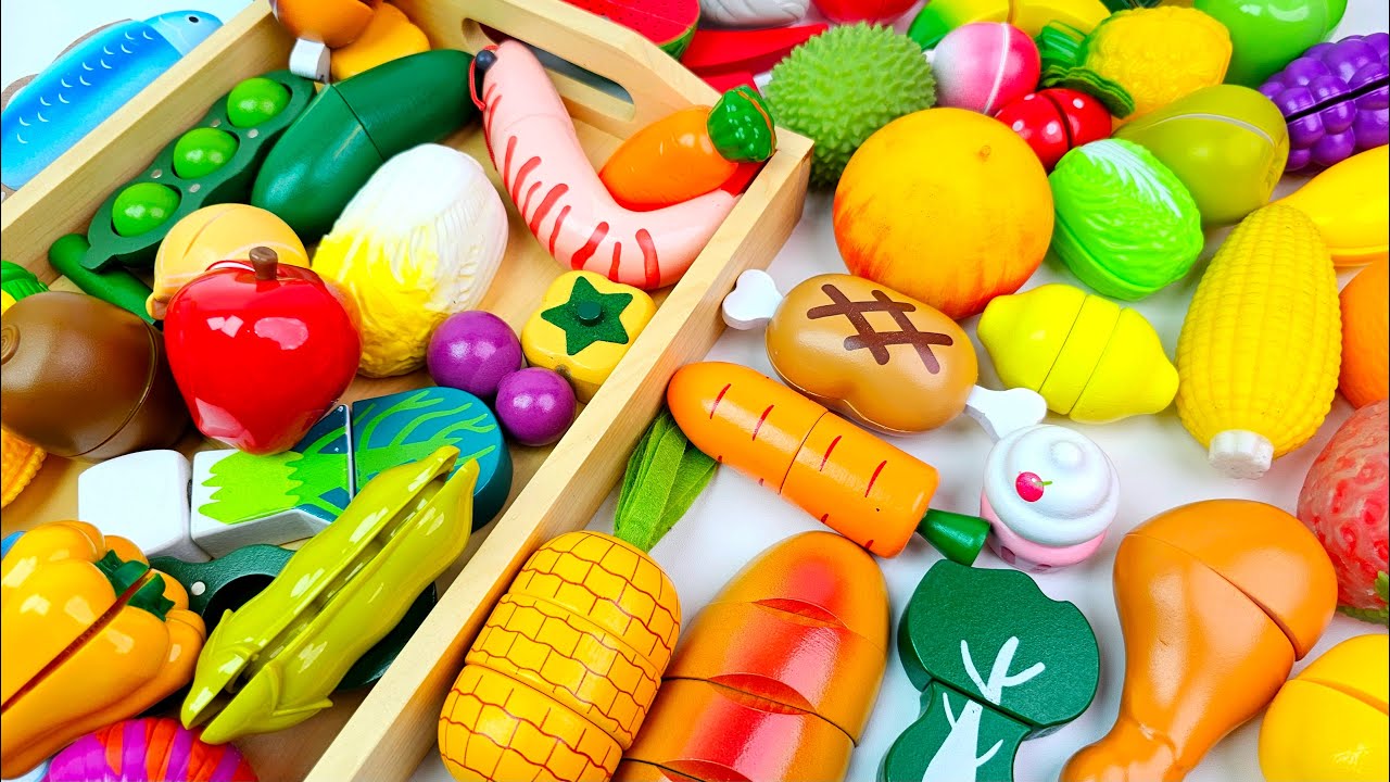 Satisfying Video | Cutting Wooden Fruit and Vegetables ASMR | Mixing Avocado Banana Squishy