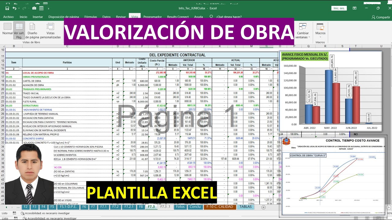 VALORIZACIÓN MENSUAL DE OBRA plantilla excel profesional