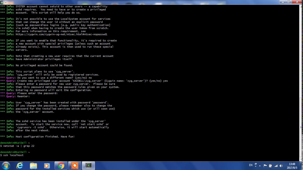 sshd config with cygwin
