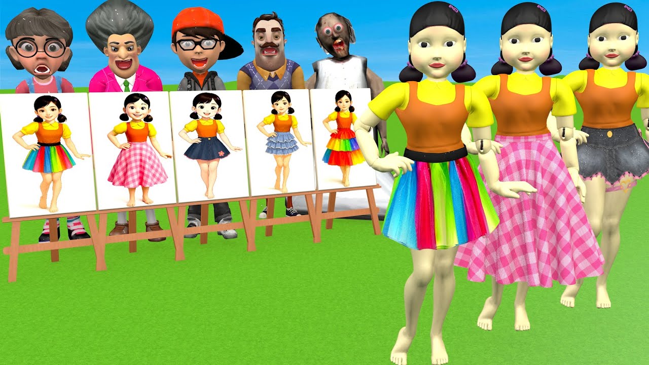 Scary Teacher 3D vs Squid Game Drawing Dress Skirt vs Wooden Door Nice or Error 5 Times Challenge