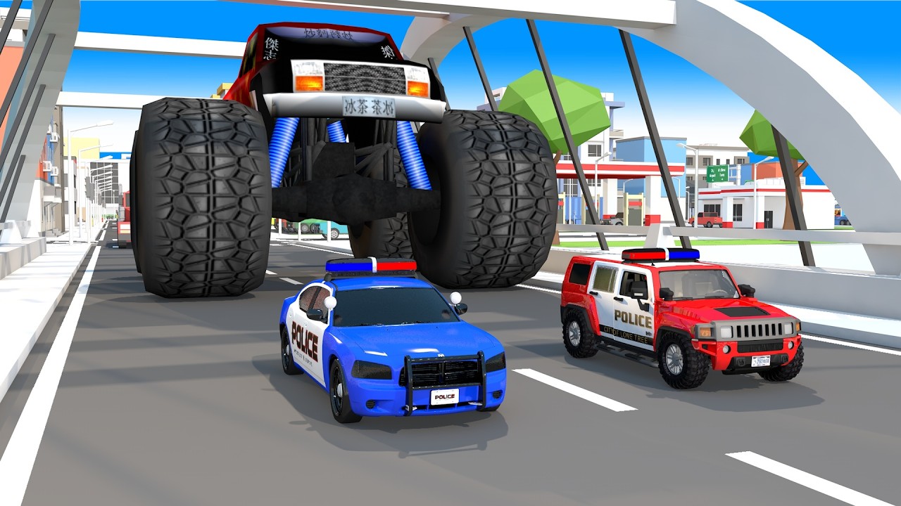 Giant Police Car Chases Mysterious Vehicle with Tiny McQueen & Police Models – Who Will Win?