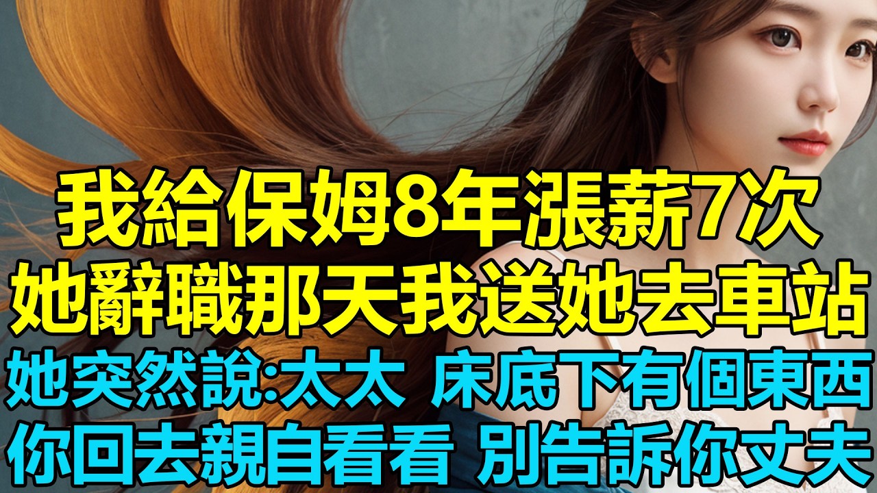 我給保姆8年漲薪7次，她辭職那天我送她去車站，她突然回頭說：太太，床底板下有個東西，你回去親自看看就你一個人，千萬別告訴你丈夫，我楞住了！