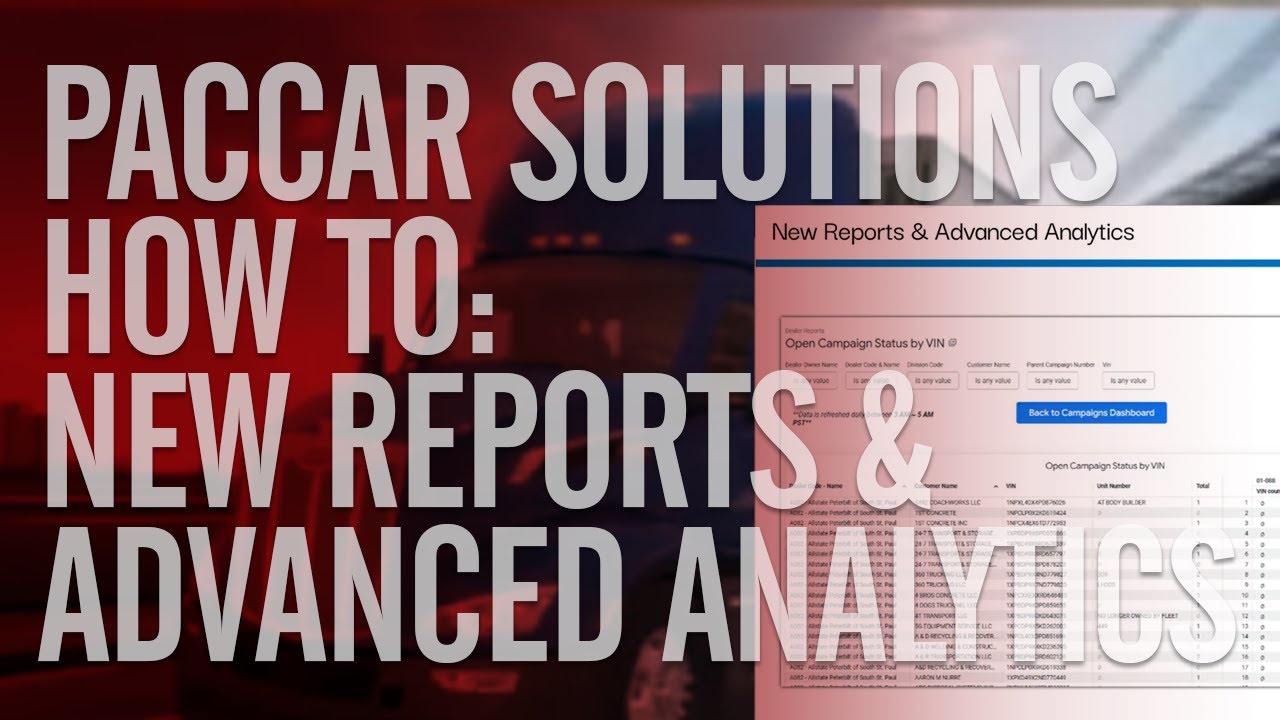 PACCAR Solutions | How To: Utilize New Reports & Advanced Analytics