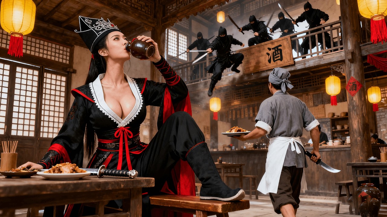 柔弱少女竟是功夫高手，以一敵百打的對方下跪求饒！ #kungfu #movie #功夫 #李連杰 #jetli