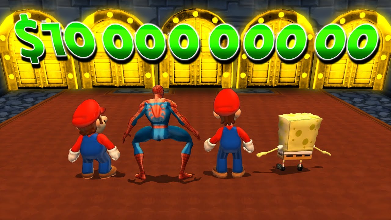 Mario Party 9 MInigames - Mario Vs Luigi Vs Spider Man Vs Spongebob (Master CPU)