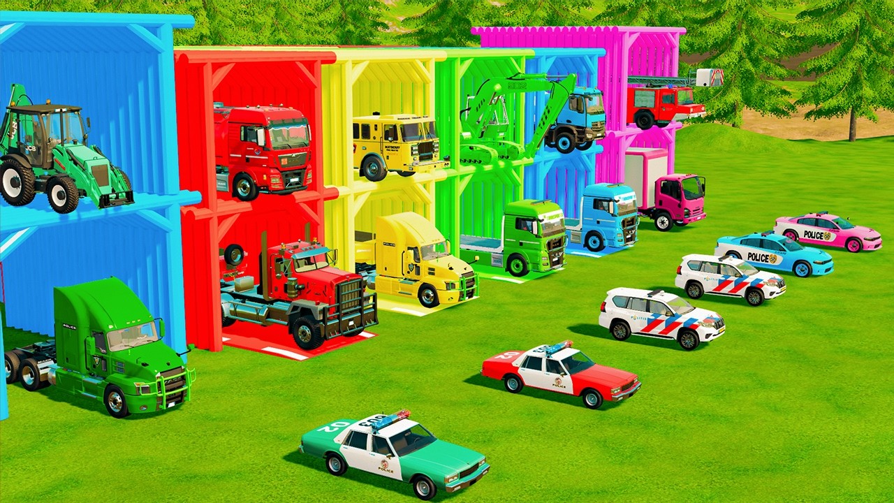 ALL RESCUE AND EMERGENCY VEHICLES, EXCAVATOR, POLICE CARS, DUMP TRUCK TRANSPORT TO GARAGE - FS22