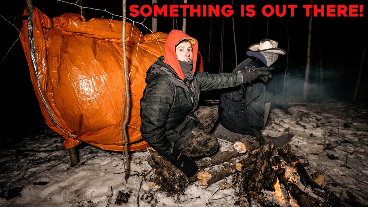 (SOMETHING IS AFTER US!) TERRIFYING NIGHT Winter Camping with NO SHELTER in the HAUNTED FOREST