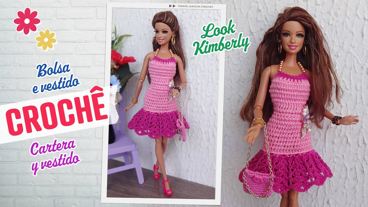 Bolsa e Vestido Kimberly de Crochê para Barbie
