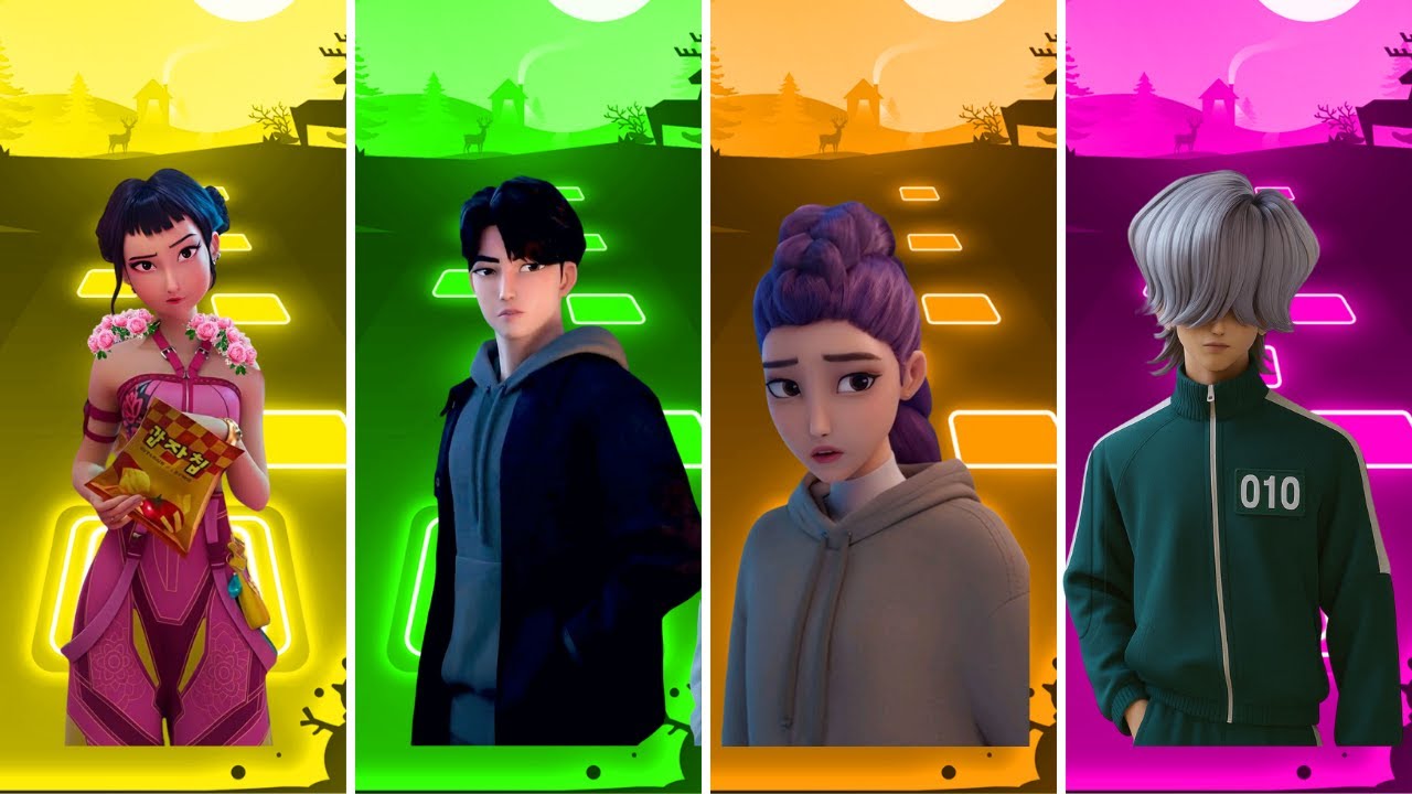 🎶 Zoey 🆚 Jinu 🆚 Rumi 🆚 Mystery |  Kpop Demon hunters Tiles Hop EDM Rush