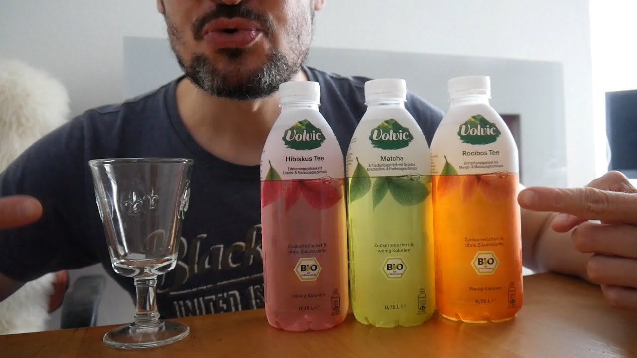 ASMR Drinking Sounds – Volvic Tea Taste Test – Matcha, Rooibos, Hibiscus