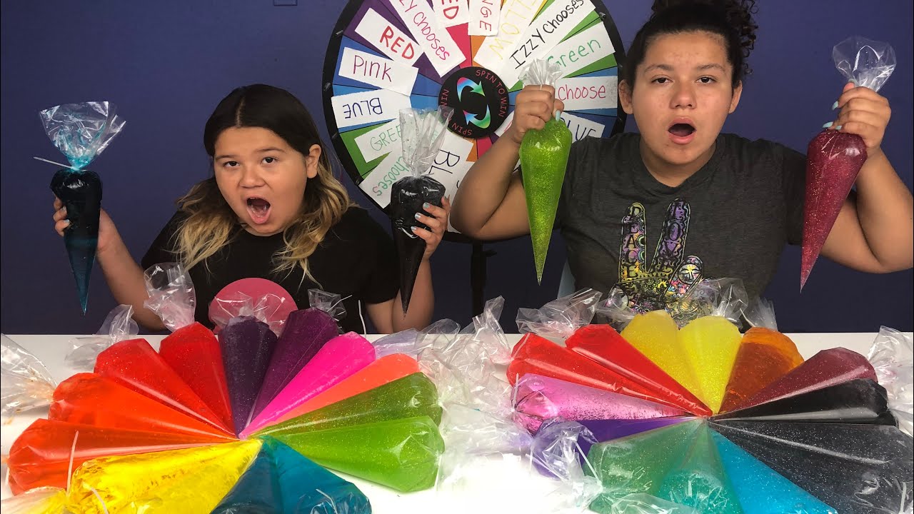 PIPING BAG SLIME 3 COLORS OF GLUE SLIME CHALLENGE MYSTERY WHEEL OF SLIME EDITION