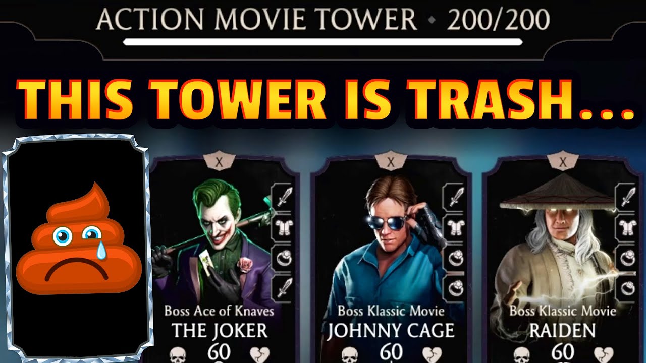 MK Mobile. I Beat Action Movie Tower Battle 200 on My BEGINNER Account. I'm So Bad at This Game😂