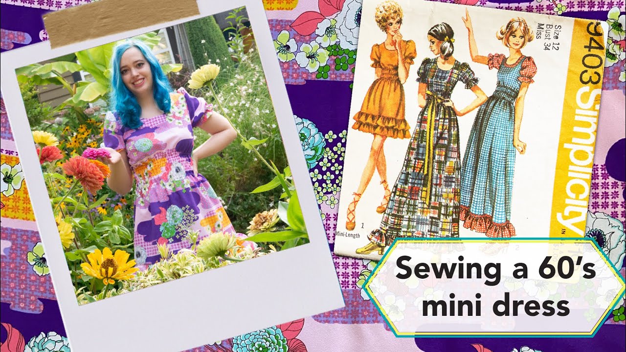 Sewing a 1960s mini dress with puff sleeves and ruffles | Vintage sewing project + sew with me