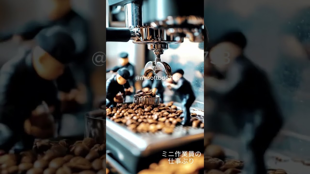 Tiny workers working on coffee beans 