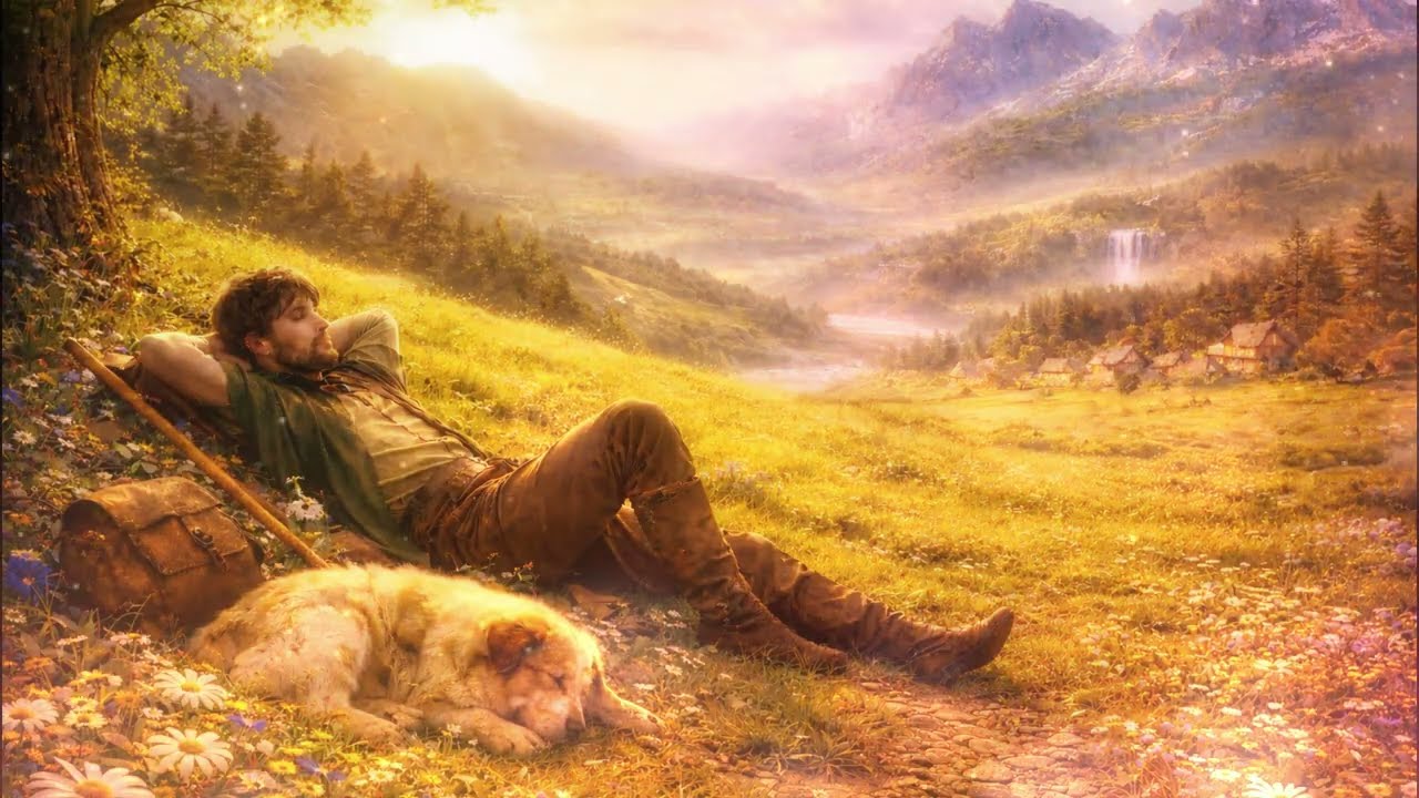The warm atmosphere of the meadows and the soft music will help you relax-ASMR