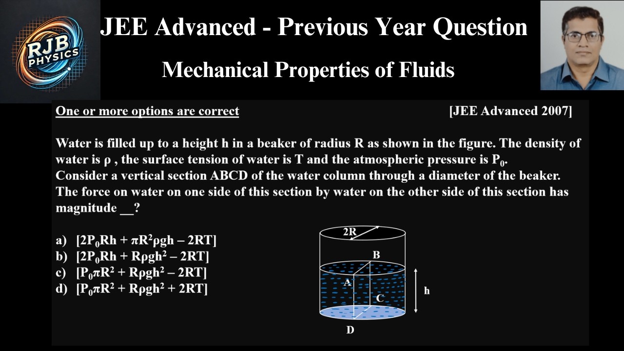 Water is filled up to a height h in a beaker of radius R as shown in the figure  The density of wate