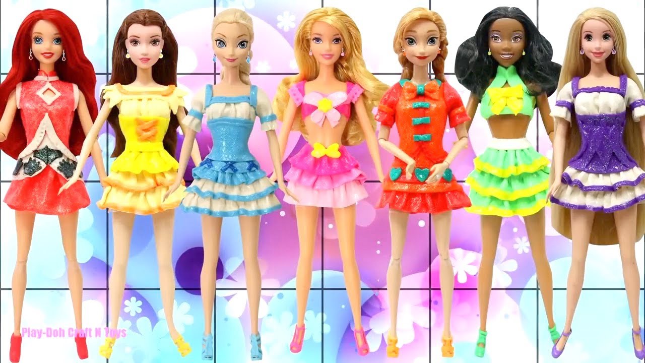 Play Doh Dresses Disney Princess Ariel, Elsa, Anna, Rapunzel, Tiana, Belle and Aurora