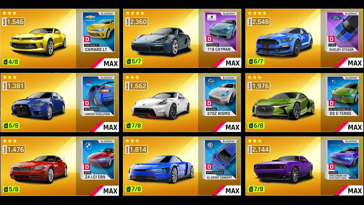 ALL ORIGINAL CLASS D CARS - GOLD UPGRADES!! [ASPHALT LEGENDS]