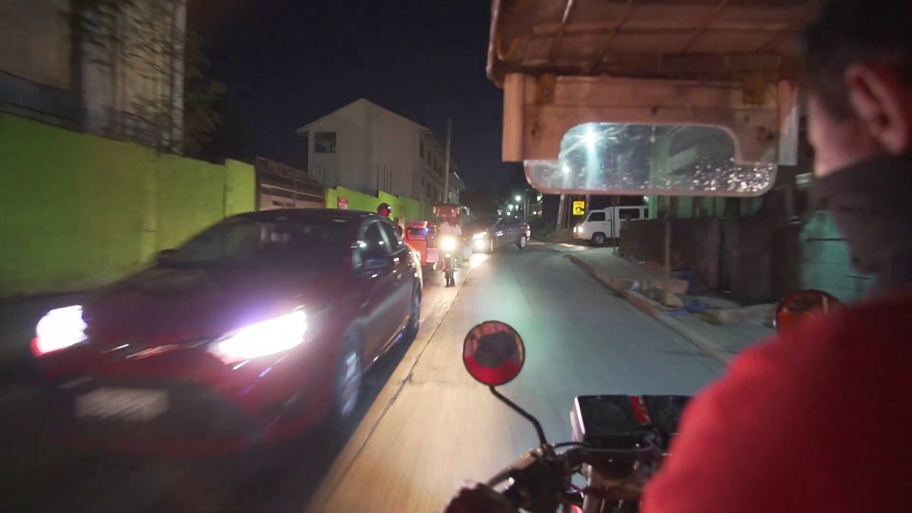 Philippines, 2X tricycle night ride from DLC III to SM, buying peanuts