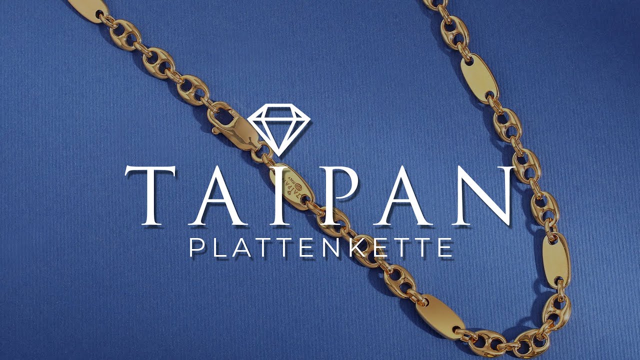 Taipan Plattenkette + Bohnenkette vergoldet 6,5mm breit 60cm lang aus 925 Sterling Silber