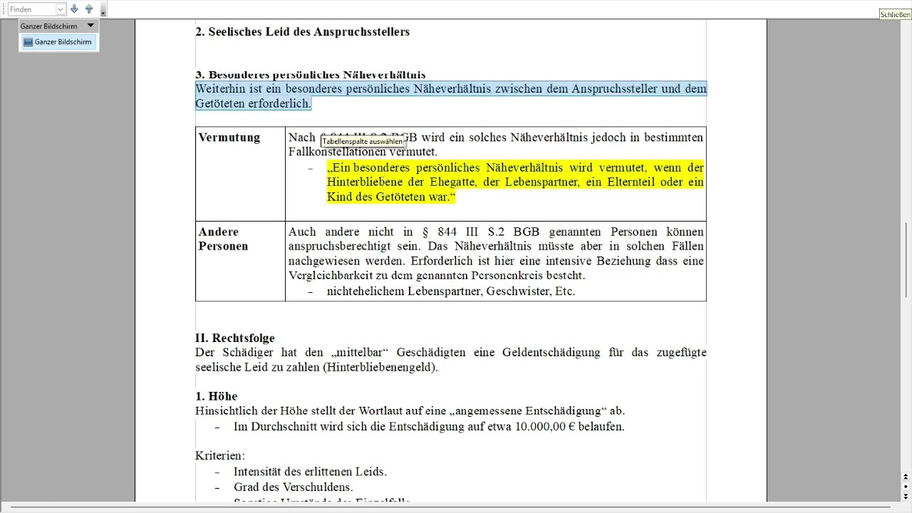14. § 844 Abs. 3 BGB: Entschädigung in Geld (Hinterbliebenengeld)