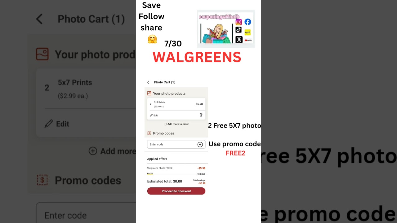 Get a 2 FREE 5x7 photo print at Walgreens! 