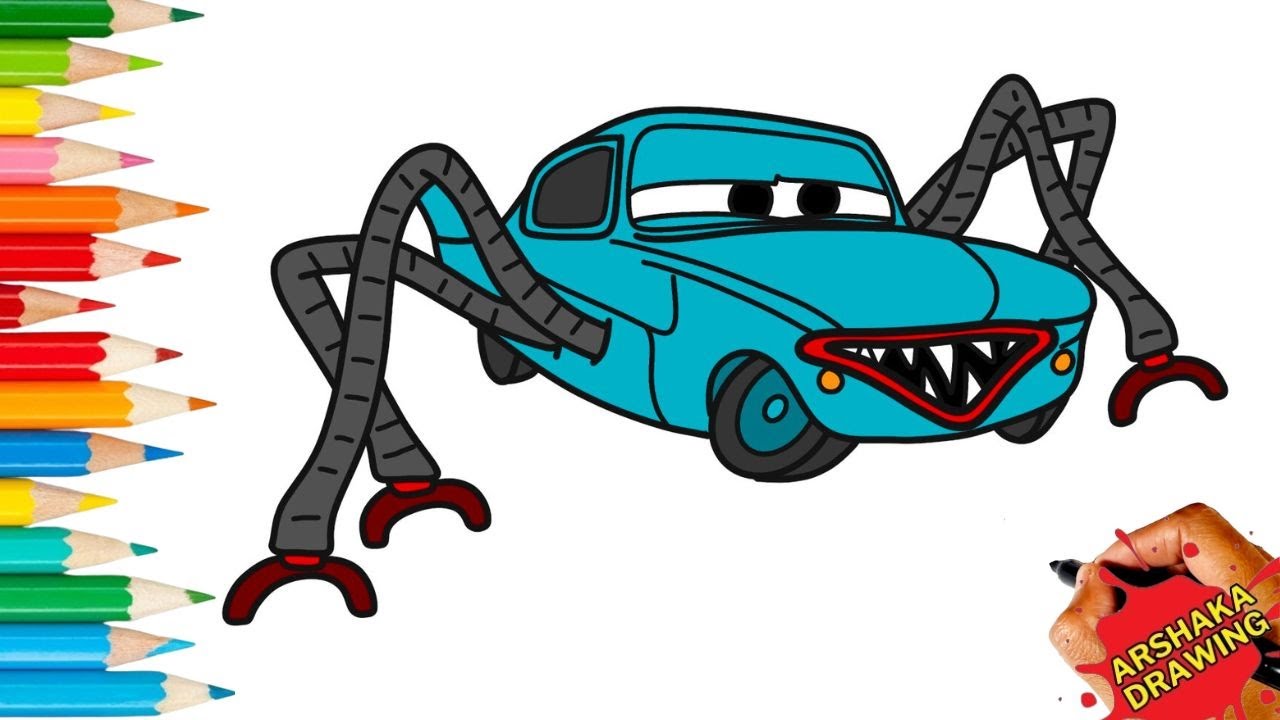 Drawing Flo Cars Spider Eater Easy Step by Step - Lightning McQueen #lightningmcqueen #spidereater