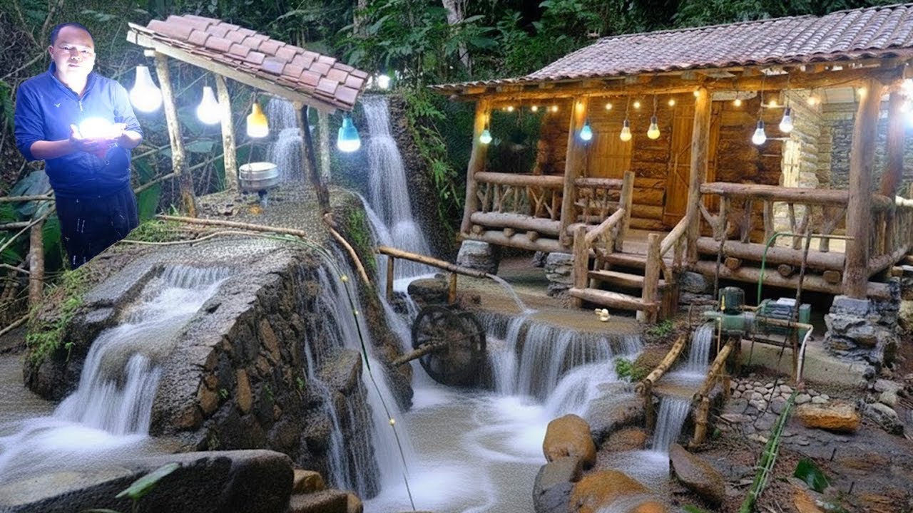 Primitive Guy Builds Mini Hydroelectric Power Plant with a Super Powerful Motor