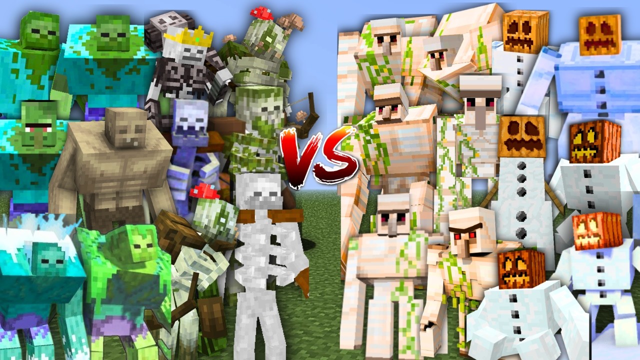 MUTANT ZOMBIES & MUTANT SKELETONS vs MUTANT IRON GOLEMS & MUTANT SNOW GOLEMS in MINECRAFT MOB BATTLE