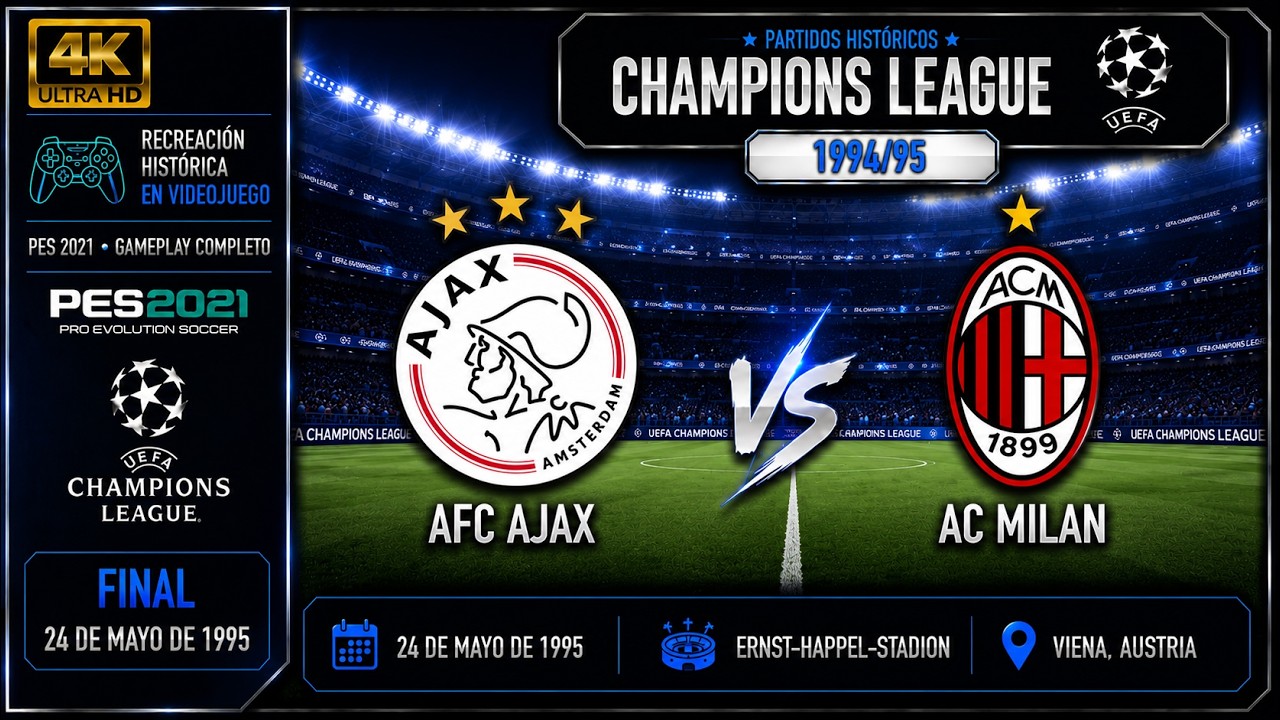 PES21 - PARTIDOS HISTORICOS | Final UEFA  Champions League 1995 |🔴⚪ Ajax 🆚 ⚫🔴 AC Milan | FUMA