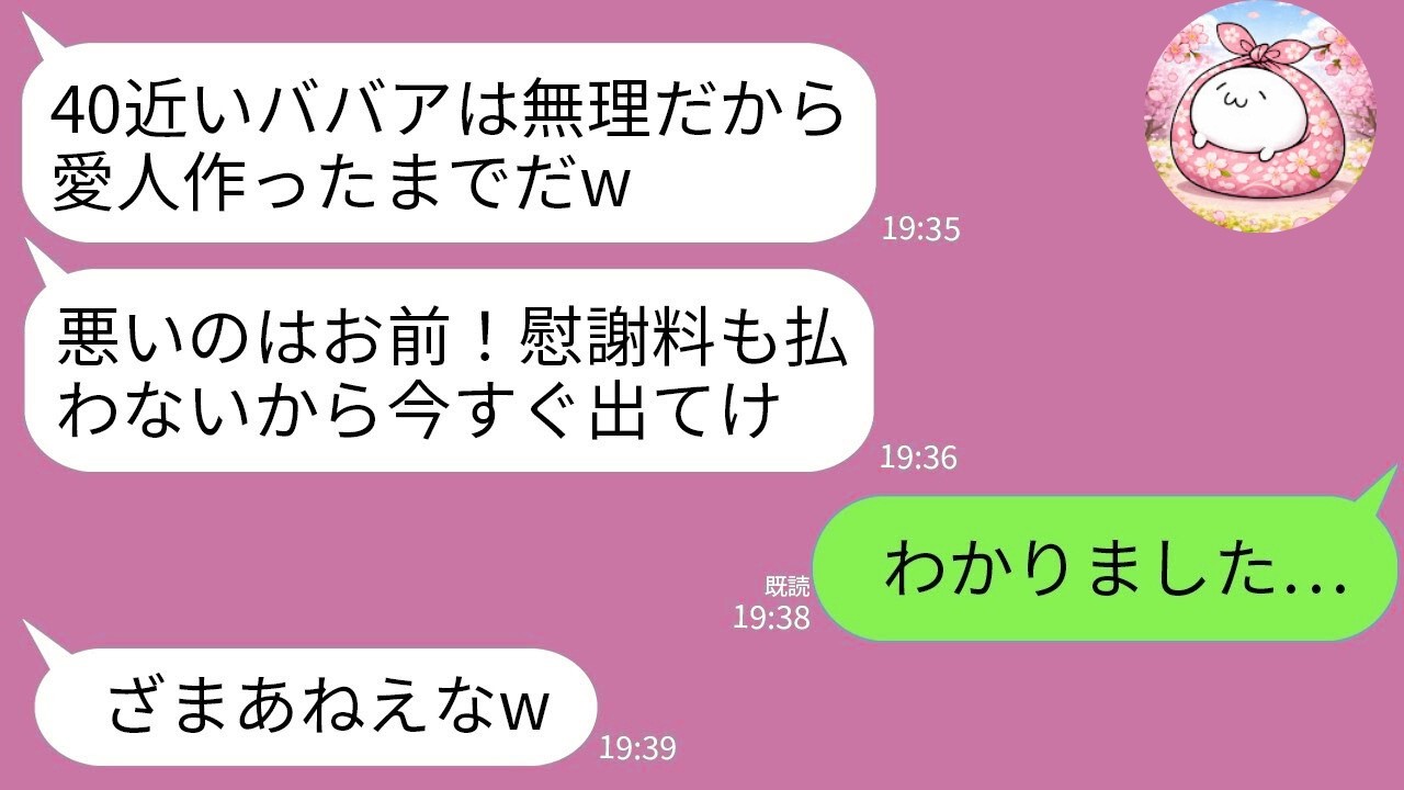 【LINE】裏切った夫「慰謝料払わないw」→私が出て行った結果、夫と浮気相手の末路が…w