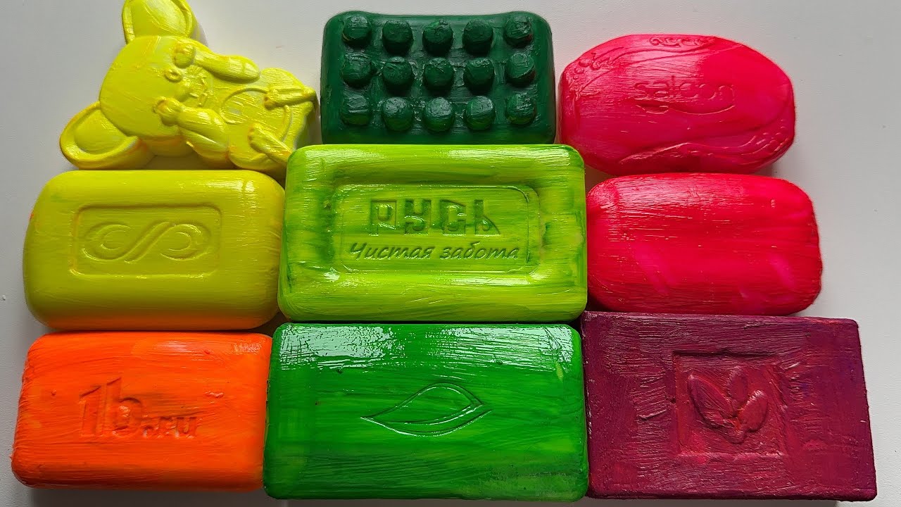 ASMR CUTTING DRY SOAP IN NEON PAINT
