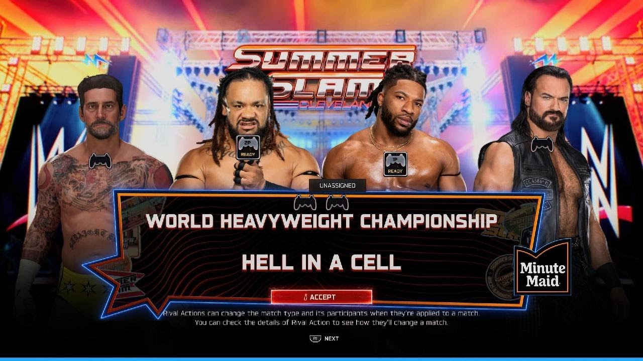 WWE 2K25 CM Punk vs Jacob Fatu vs Trick Williams Vs Drew McIntyre - Hell In A Cell - Summerslam