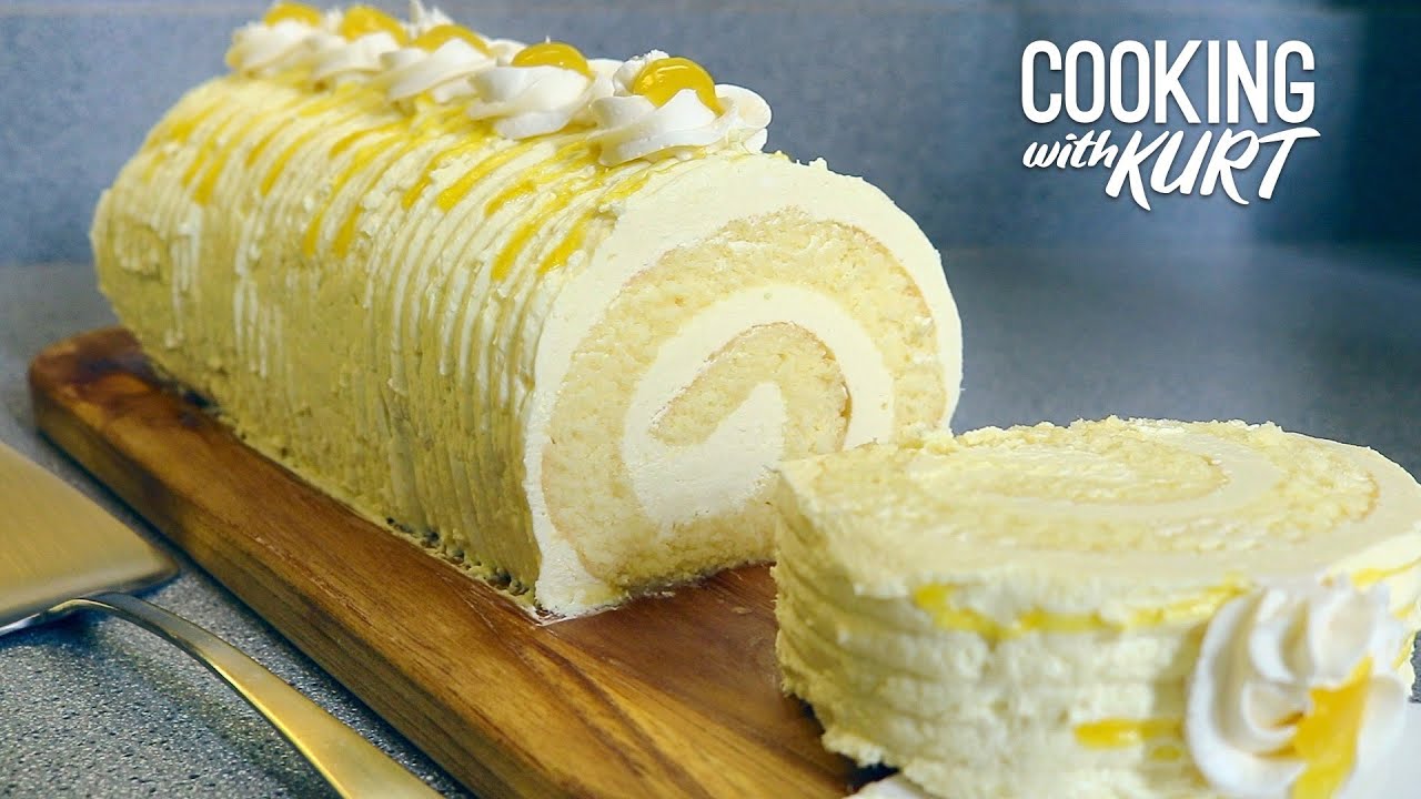Red Ribbon Mango Roll: Chiffon with Rich Mango Buttercream & Mango Glaze Drizzle | Cooking with Kurt