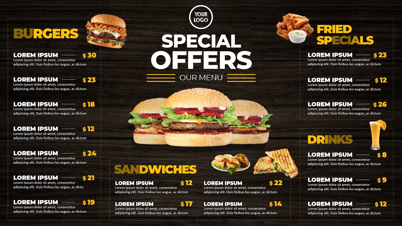 Single Page Restaurant Menu #2 - Digital Signage PowerPoint Animated Template