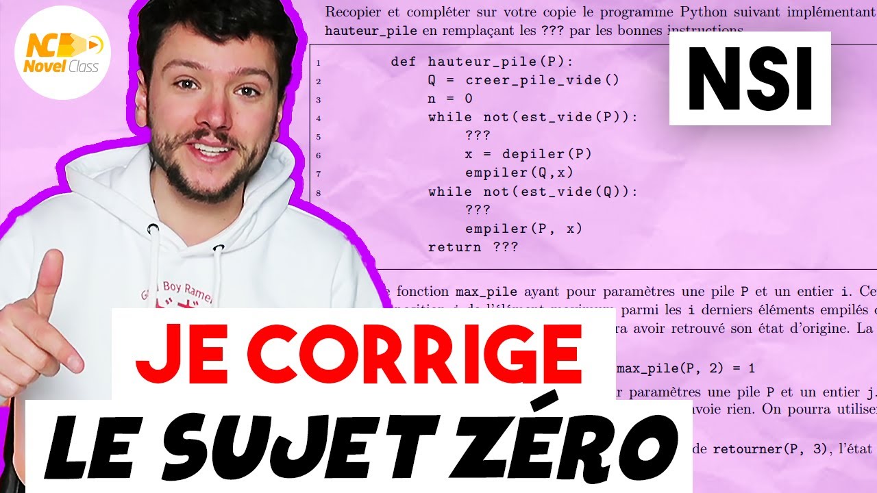 NSI TERMINALE : SUJET ZÉRO CORRIGÉ - PYTHON et PILE