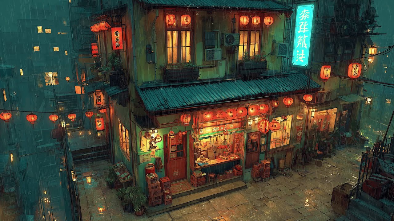 Lantern Lights Flicker While Rain Soaks the Street 🌧️ lofi beats for deep night focus | Rainy Ryokan