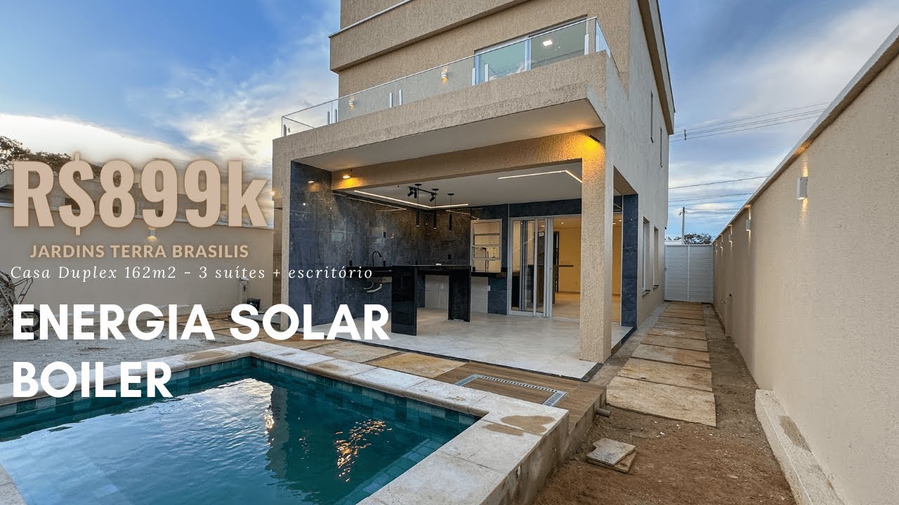 CASA 161M2 NO JARDINS TERRA BRASILIS. IMÓVEL COMPLETO COM PISCINA, PLACAS SOLARES E BOILER. SAIBA +.
