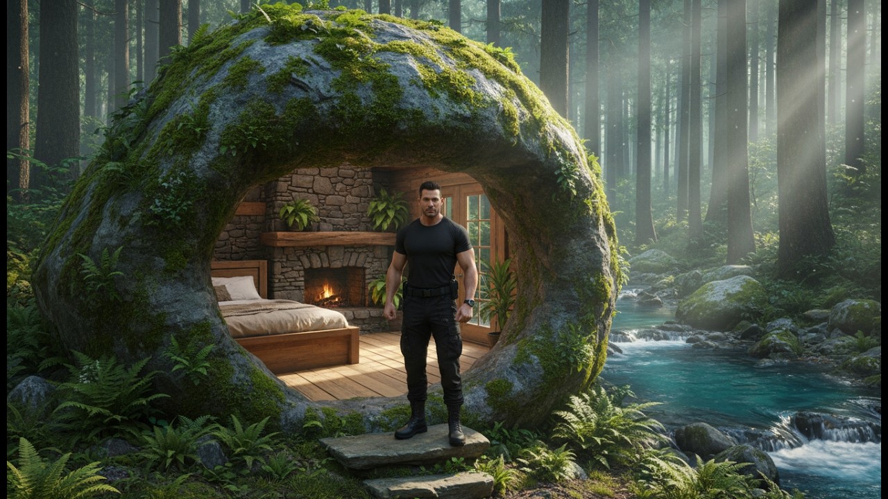 Building a Secret House Inside a Giant Rock Alone in the Forest | Solo Survival Shelter (ASMR)