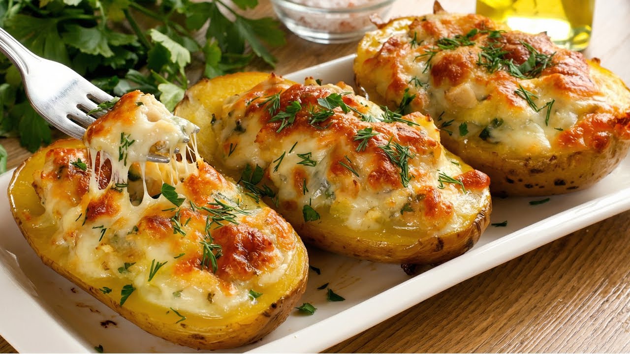 Все будут просить добавки! Картофель, фаршированный сыром. Быстро и вкусно. Попробуйте!