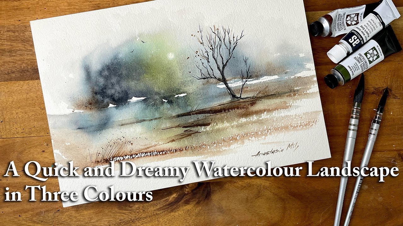 A Quick and Dreamy Watercolour Landscape in Three Colours | Spontaneous  Loose Watercolour Painting