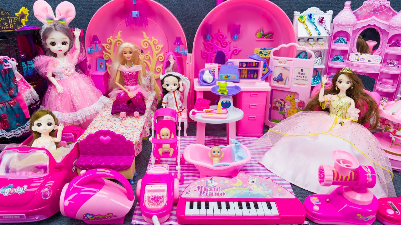 20 Minutes Satisfying With Unboxing Royal Pink Princess Furniture PlaySet, Barbie Doll Toy Review