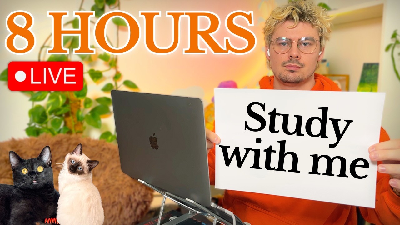 Study With Me (&🐱) LIVE 🚀 8-HOURS &mdash; Deep Focus (50/10 Pomodoro)