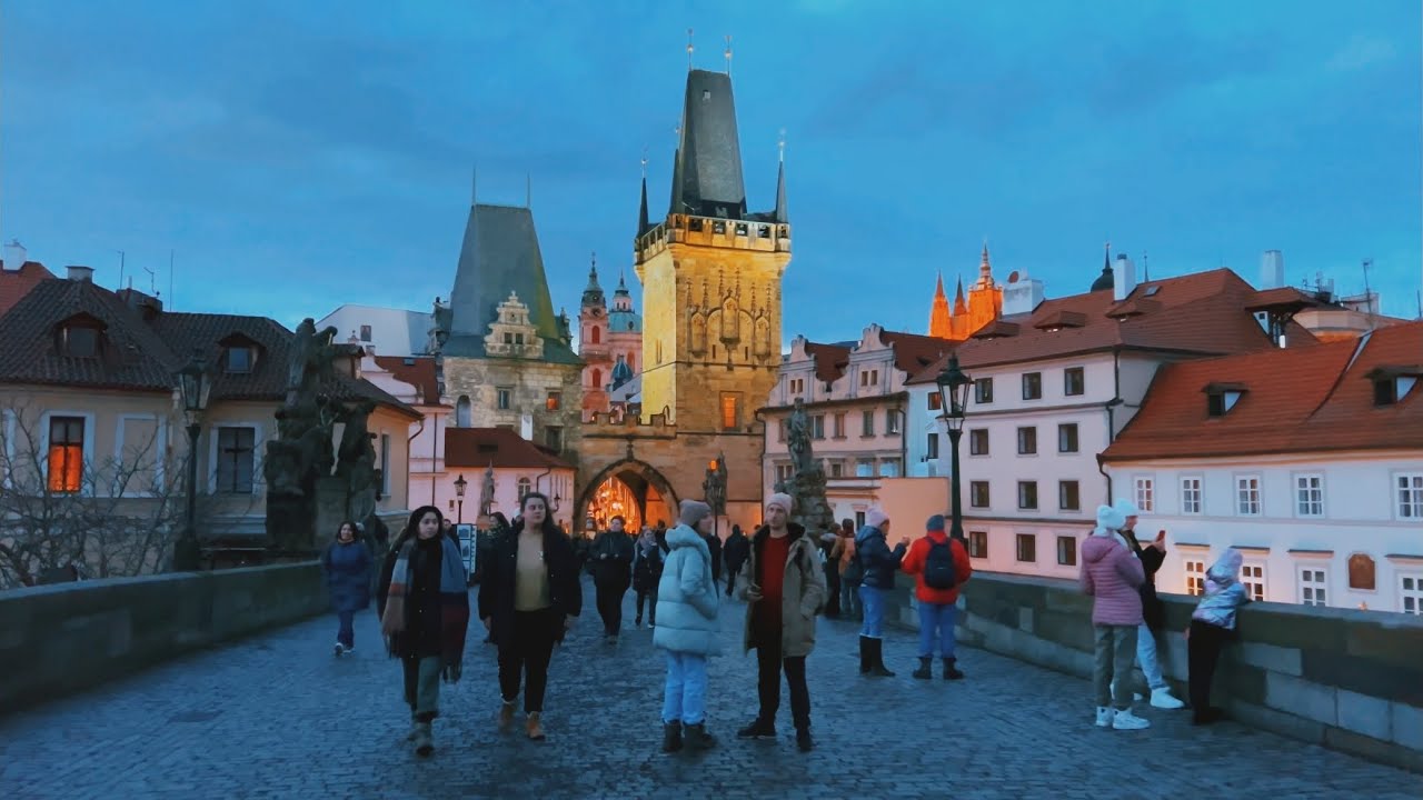MAGICAL NIGHT WALK in PRAGUE ✨ Christmas Markets & Lights - Relaxing Winter Sunset Ambiance 4K ASMR