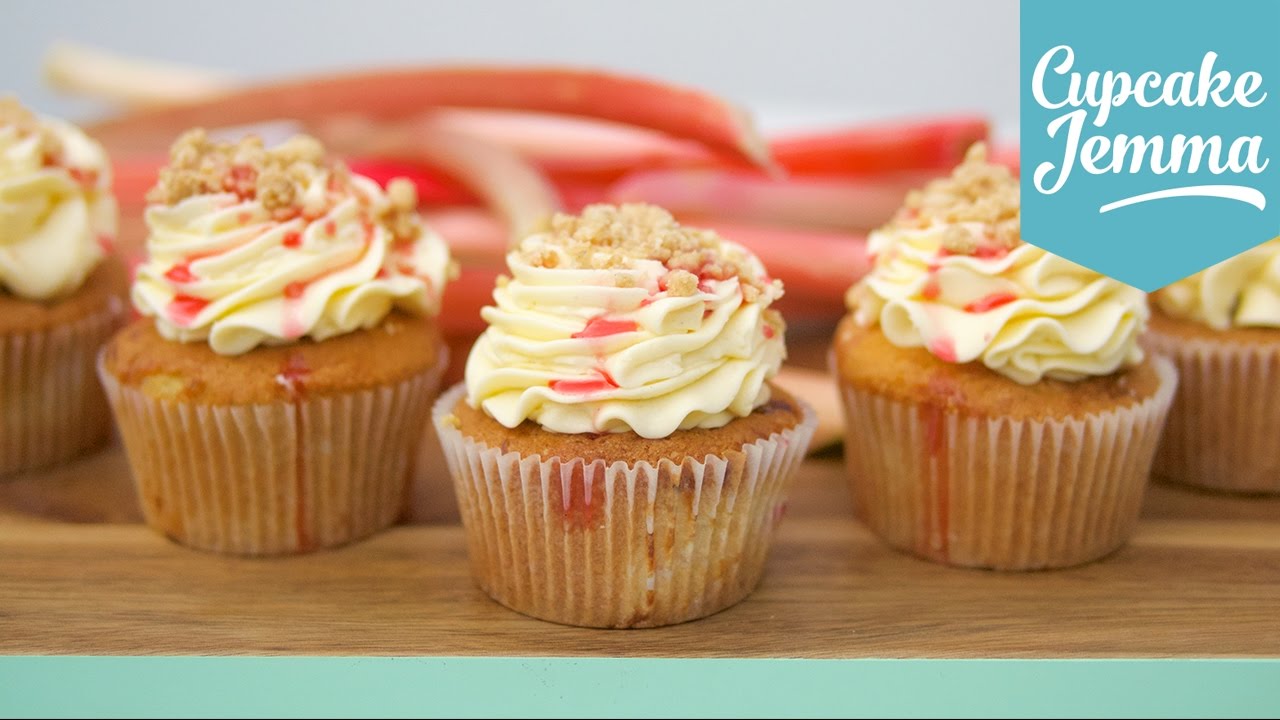 Rhubarb Crumble & Custard Cupcake Recipe | Cupcake Jemma
