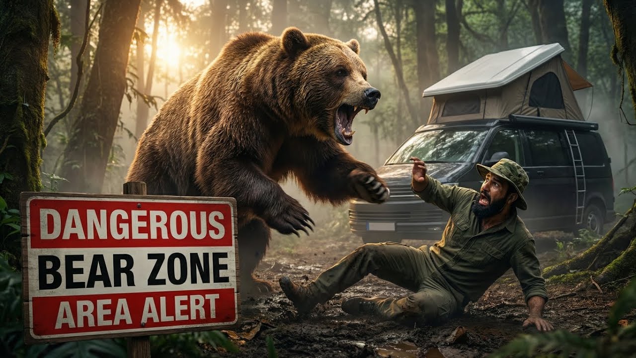 Bear Attacks Man in Deep Jungle | Black Campervan Survival Story | Dangerous Bear Zone Area Alert 
