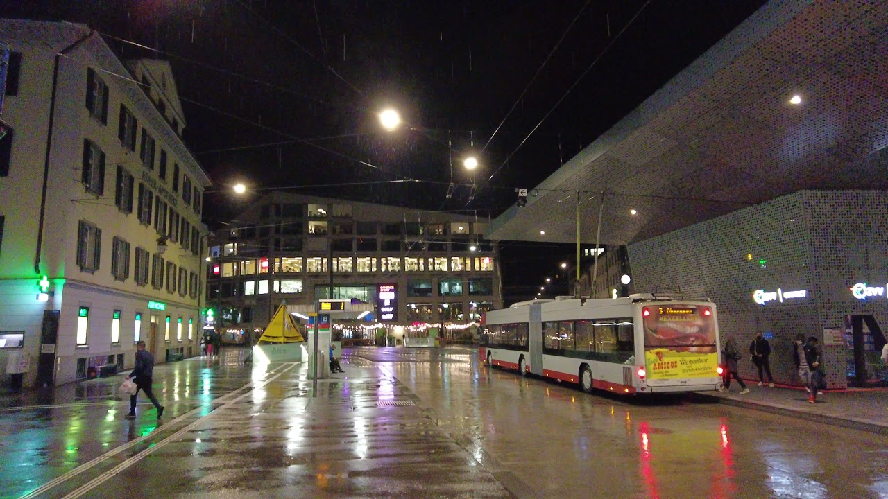 Winterthur Bus Station on a rainy night