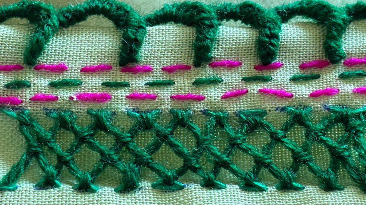 💕 Amazing Randa Stitch Border for Sleeves | Easy Hand Embroidery Tutorial#trending#viral#traditional
