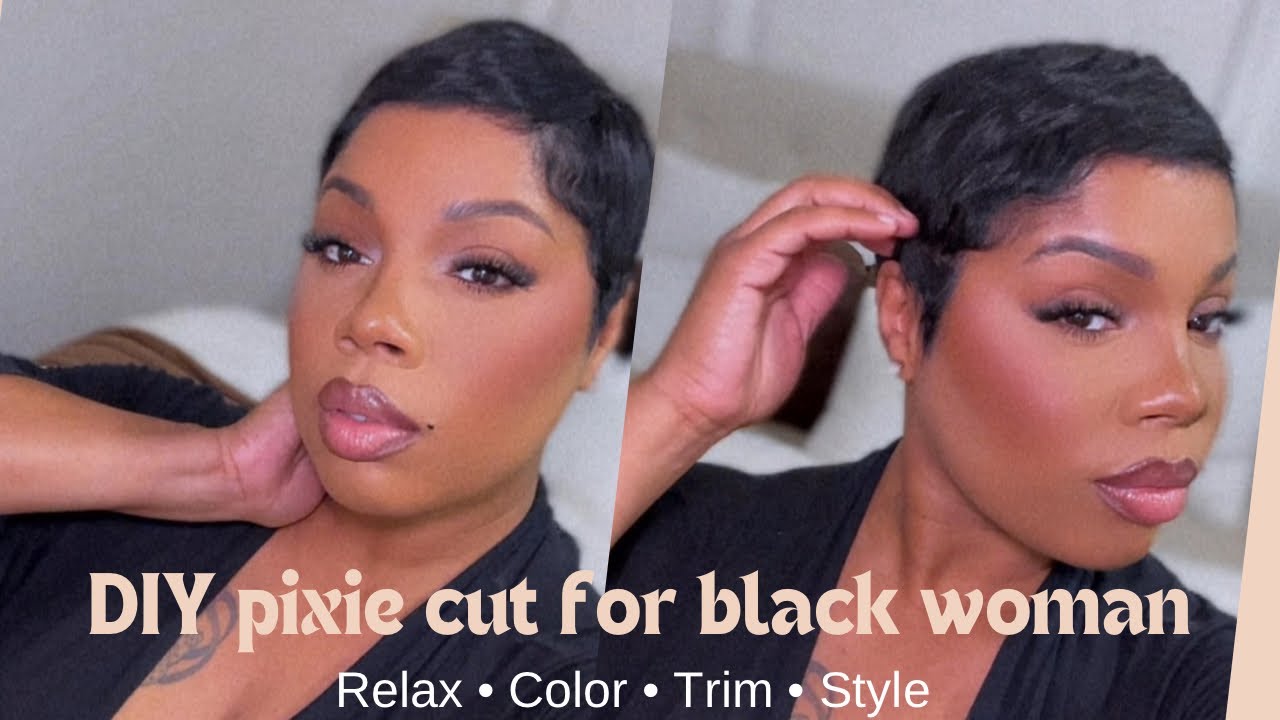 DIY Pixie Cut for Black Women | Relaxer, Semi-Permanent Color & Trimming Tutorial
