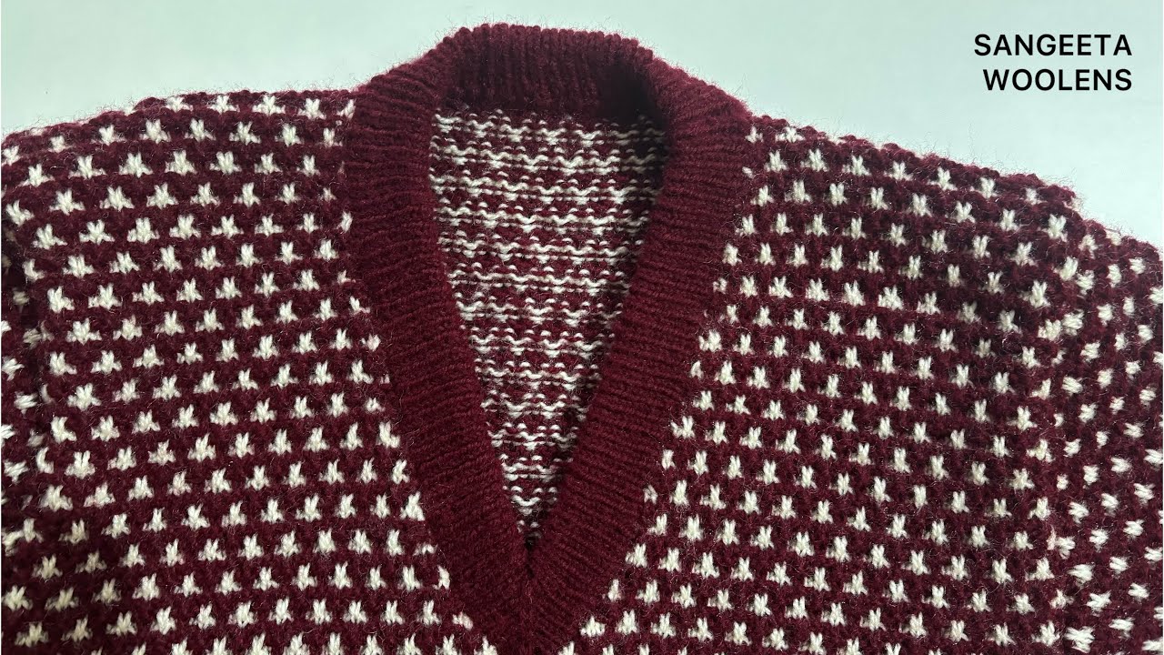 Double colour full size gents sweater with double V neck boarder .